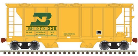 ATLAS 50005912 PS-2 Covered Hopper BN Burlington Northern #979038 (yellow, green, Scale Monitor Car) N Scale