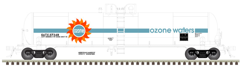 Atlas 50006305 20,700 Gallon Tank Car - Ozone Waters GATX #27348 (white, blue, orange, black) N Scale