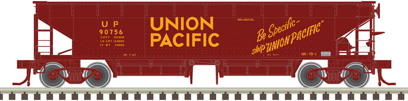Atlas 50006617 70 Ton Hart Ballast Car - Union Pacific #90850 (Boxcar Red, yellow) N Scale