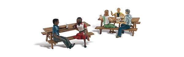 Woodland Scenics 2214 Outdoor Dining - Scenic Accents(R) -- 2 Groups of People on Picnic Tables N Scale