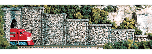 Woodland Scenics 1161 Retaining Walls pkg(6; Unpainted Hydrocal(R) Castings) -- Random Stone N Scale