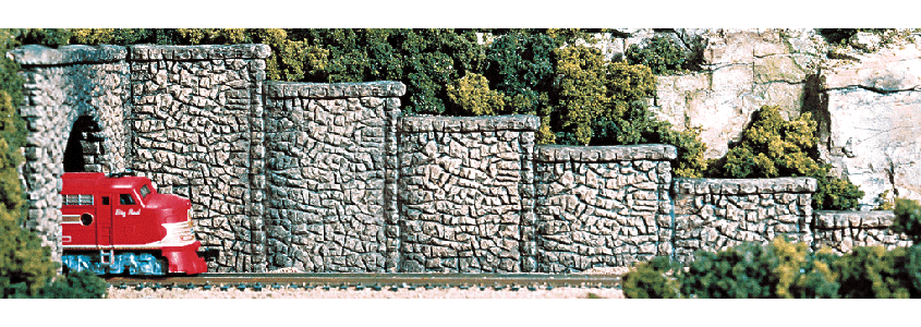 Woodland Scenics 1161 Retaining Walls pkg(6; Unpainted Hydrocal(R) Castings) -- Random Stone N Scale