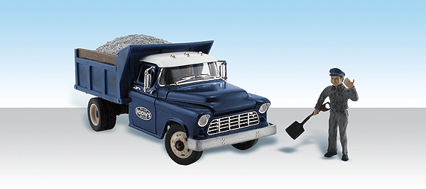 Woodland Scenics 5550 Rocky's Road Repair - Assembled - AutoScenes(R) -- Dump Truck & Figure HO Scale