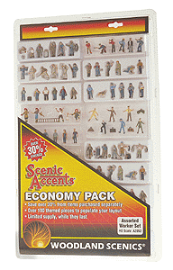 Woodland Scenics 2052 Scenic Accents(R) Economy Figure Packs -- Worker (Over 100 Figures) HO Scale