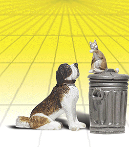 Woodland Scenics 2524 Scenic Accents(R) Figures -- Dog w/Cat On Trashcan G Scale