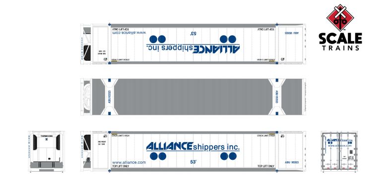 Scaletrains SXT11696 CIMC 53’ Reefer Container, Alliance Shippers 3 Pack HO Scale