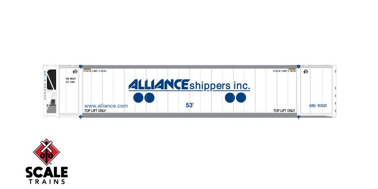 Scaletrains SXT11697 CIMC 53’ Reefer Container, Alliance Shippers 3 Pack HO Scale