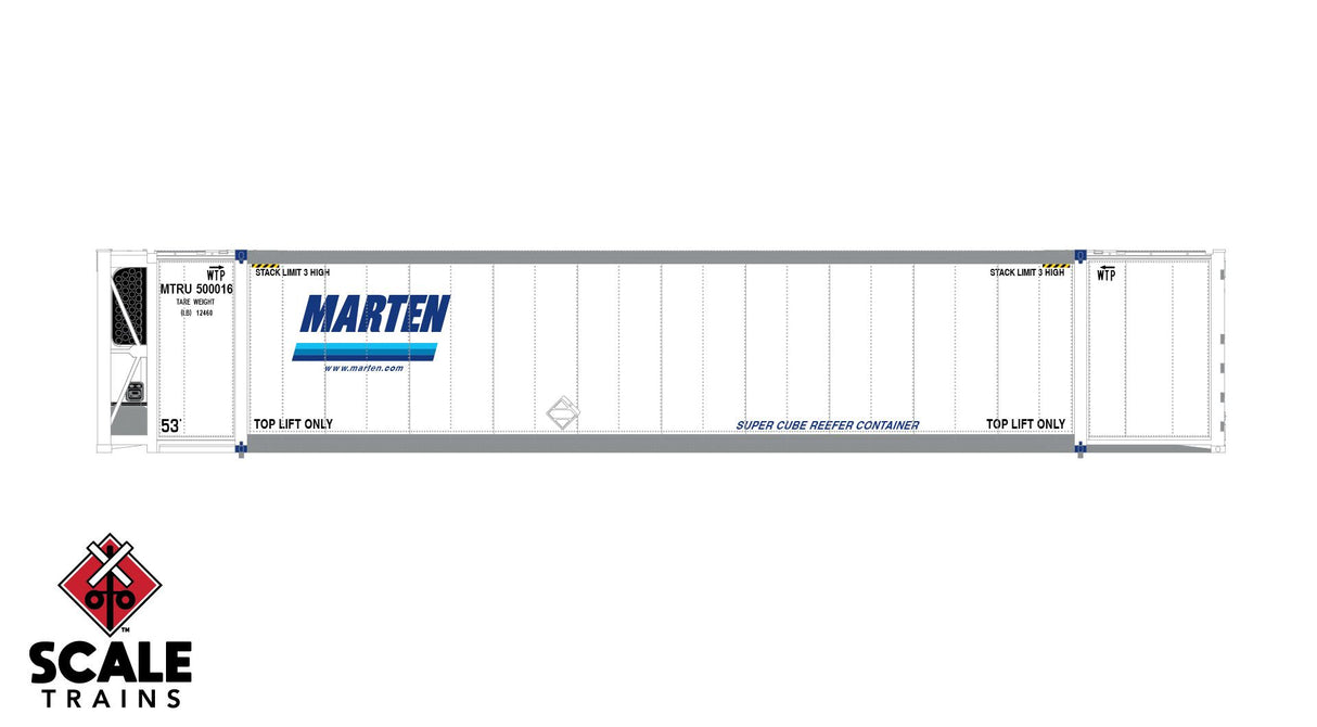 Scaletrains SXT11714 CIMC 53’ Reefer Container, Marten/MTLU 3 Pack HO Scale