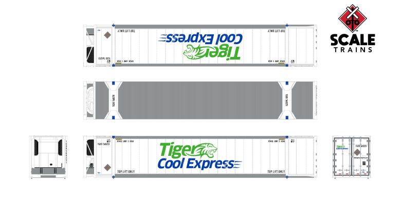 Scaletrains SXT11715 CIMC 53’ Reefer Container, Tiger Cool Express/TGXU 3 Pack HO Scale