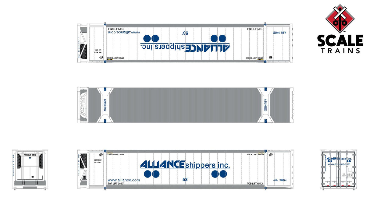 ScaleTrains SXT11741 CIMC 53’ Reefer Container, Alliance Shippers 3 Pack N Scale