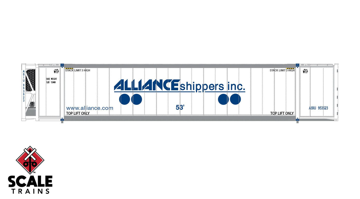 ScaleTrains SXT11742 CIMC 53’ Reefer Container, Alliance Shippers 3 Pack N Scale