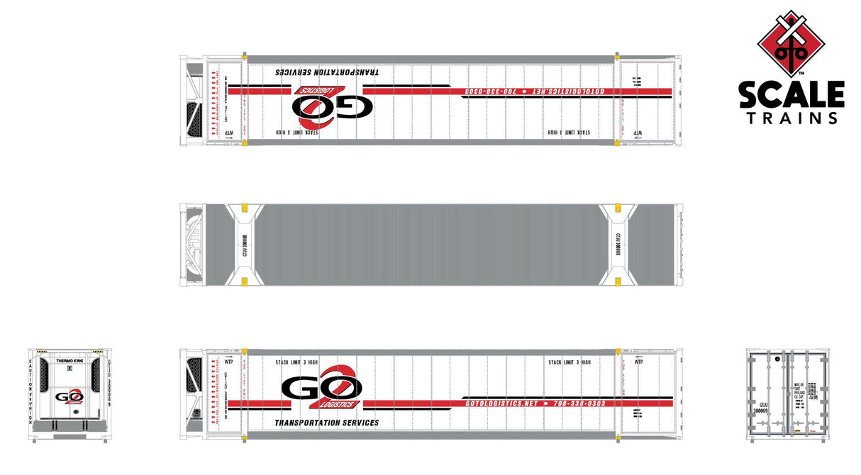 ScaleTrains SXT11749 CIMC 53’ Reefer Container, Go 2 Logistics/GTJU 3 Pack N Scale