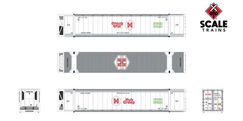 ScaleTrains SXT11751 CIMC 53’ Reefer Container, Hub Group/HGIU 3 Pack N Scale
