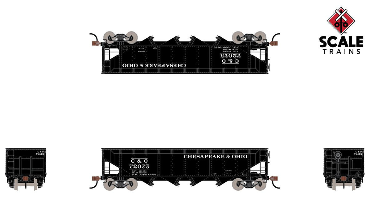 Scaletrains SXT1207 C&O- Chesapeake & Ohio #72557 - 40' 70 Ton 4-Bay Open Hopper Kit Classic HO Scale