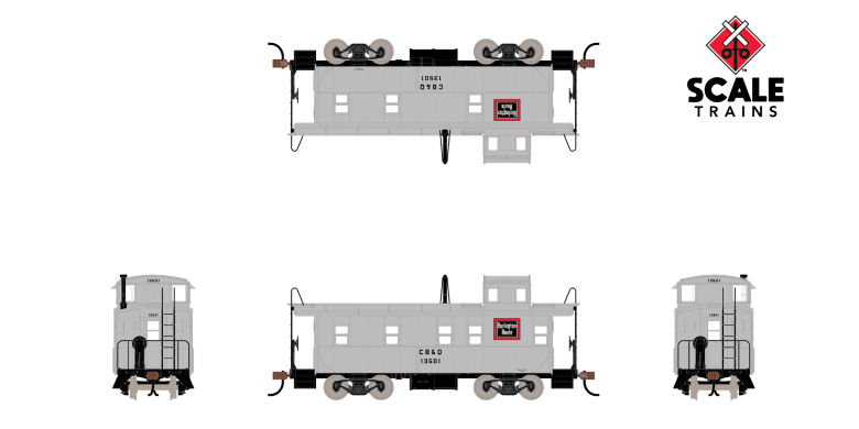 Scaletrains SXT1275 Steel Cupola Caboose, CB&Q/Burlington Route #13501 Kit Classic HO Scale