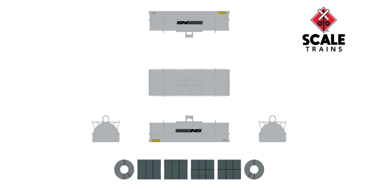 Scaletrains SXT38509 Thrall 48' 2-Hood Coil Steel Car Norfolk & Western/NS/Mismatched Gray Hoods #169672 HO Scale