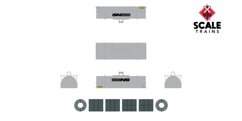 Scaletrains SXT38509 Thrall 48' 2-Hood Coil Steel Car Norfolk & Western/NS/Mismatched Gray Hoods #169672 HO Scale