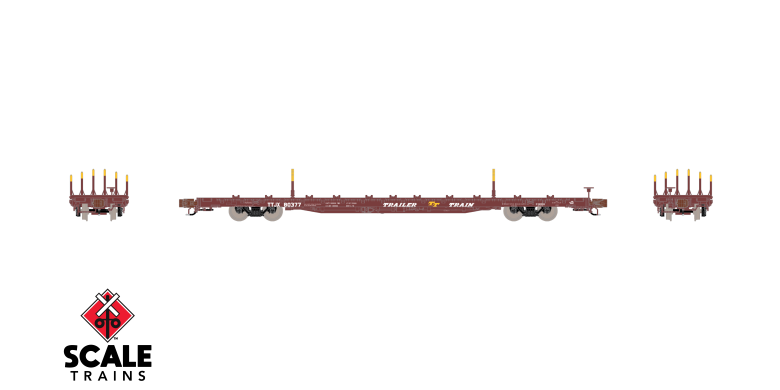 ScaleTrains SXT38976 BSC F68BH Finger Rack Flatcar, Trailer Train/Oxide Red/TTJX #80386 N Scale