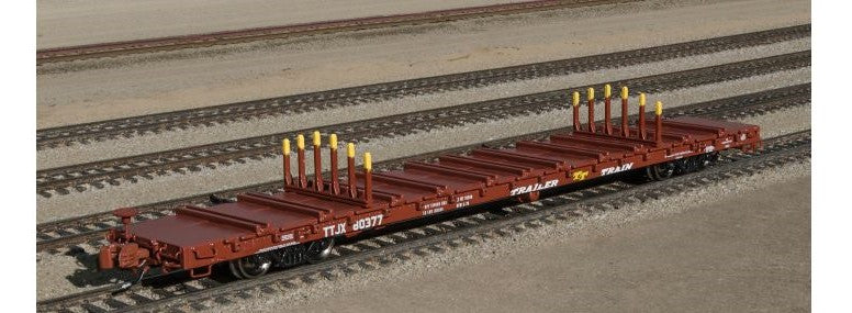 ScaleTrains SXT38975 BSC F68BH Finger Rack Flatcar, Trailer Train/Oxide Red/TTJX #80377 N Scale