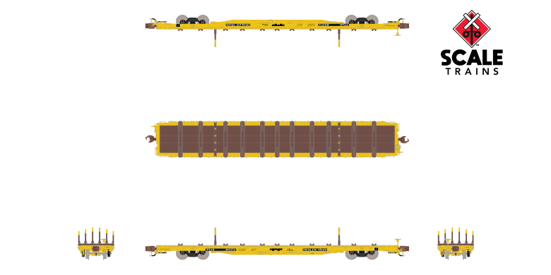 ScaleTrains SXT38982 BSC F68BH Finger Rack Flatcar, Trailer Train/TT Logo/Yellow/TTJX #80417 N Scale