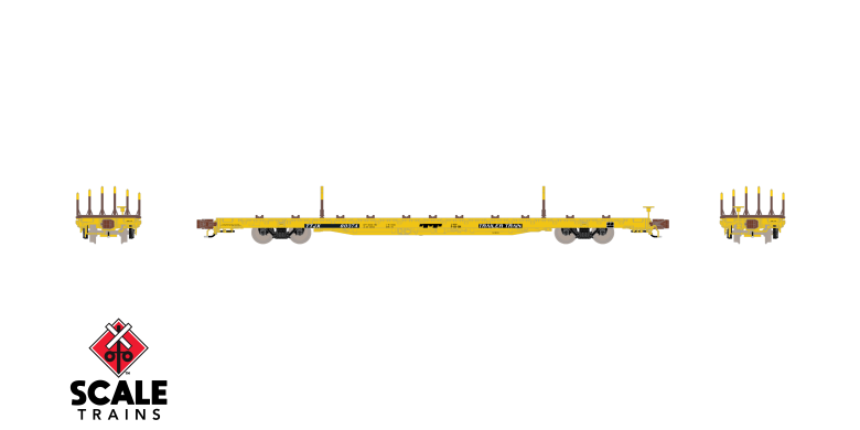 ScaleTrains SXT38984 BSC F68BH Finger Rack Flatcar, Trailer Train/TT Logo/Yellow/TTJX #80432 N Scale