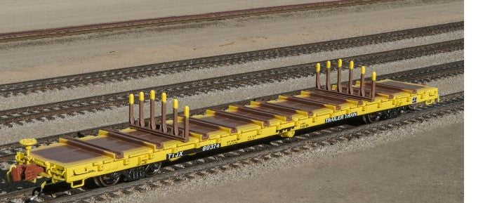 ScaleTrains SXT38981 BSC F68BH Finger Rack Flatcar, Trailer Train/TT Logo/Yellow/TTJX #80374 N Scale