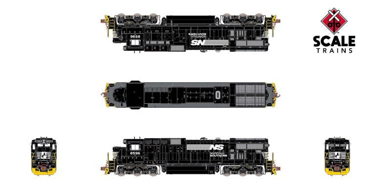 ScaleTrains SXT39157 GE C39-8 Phase II, NS Norfolk Southern/As Built/Yellow Plow #8596 DCC & Sound N Scale