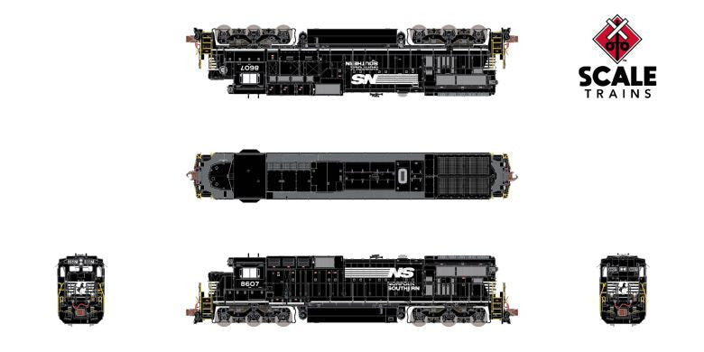 ScaleTrains SXT39165 GE C39-8 Phase II, NS Norfolk Southern/Ditch Lights #8607 DCC & Sound N Scale