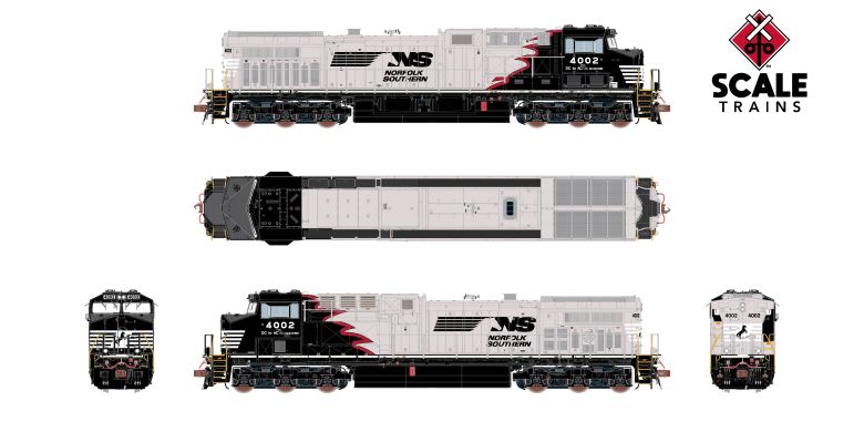 Scaletrains SXT39885 GE AC44C6M, Norfolk Southern/Black Mane/Tuscan Red Stripe/NS #4002 HO Scale