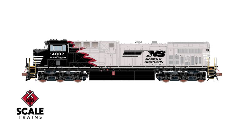 Scaletrains SXT39885 GE AC44C6M, Norfolk Southern/Black Mane/Tuscan Red Stripe/NS #4002 HO Scale