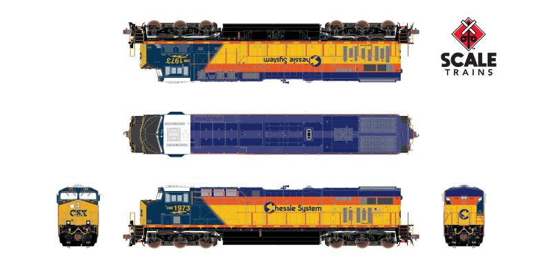 ScaleTrains SXT39905 GE ES44AH, CSX/Heritage/Chessie System #1973 DCC & Sound HO Scale