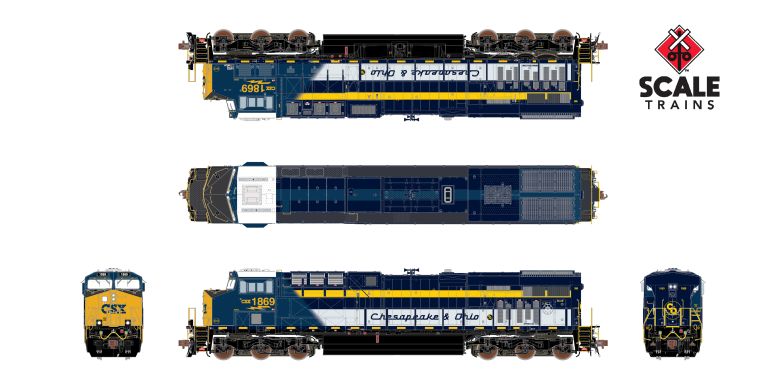 ScaleTrains SXT39911 GE ES44AH, CSX/Heritage/Chesapeake & Ohio/C&O #1869 DCC & Sound HO Scale