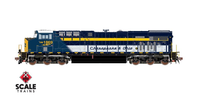 ScaleTrains SXT39911 GE ES44AH, CSX/Heritage/Chesapeake & Ohio/C&O #1869 DCC & Sound HO Scale