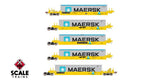 Scaletrains SXT40079 PS-Trinity Backpacker Well Car Set (5) DTTX #64019 - with Containers, Maersk HO Scale