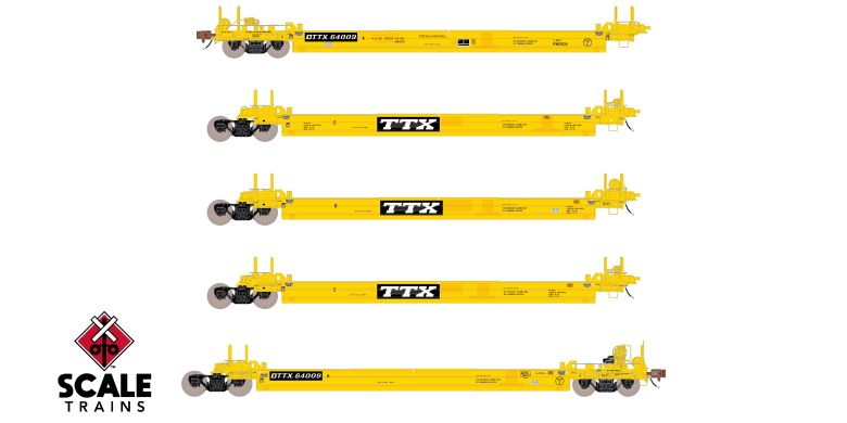 Scaletrains SXT40085 PS-Trinity Backpacker Well Car Set (5) Trailer Train/Speed Logo/Patched #64037 HO Scale