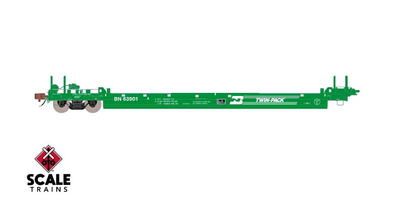 Scaletrains SXT40088 PS-Trinity Backpacker Well Car Set (5) Burlington Northern/Twin-Pack #63905 HO Scale