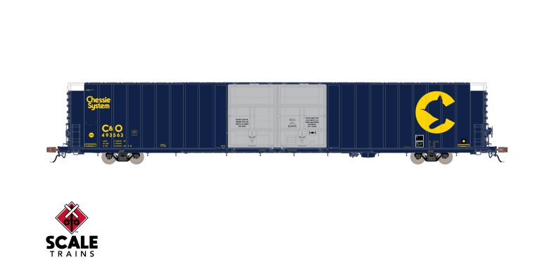 Scaletrains SXT40098 Thrall 86' High-Cube Double-Plug-Door Boxcar, Chessie System/Unpainted Aluminum Doors/CHSY C&O #493563 HO Scale