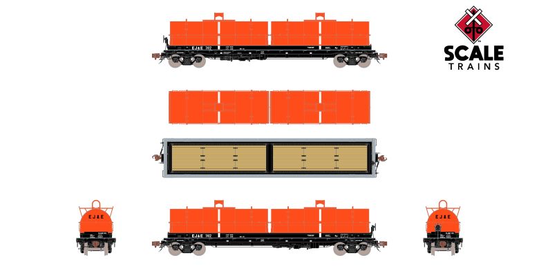 Scaletrains SXT40292 Thrall 48' 2-Hood Coil Steel Car Elgin Joliet & Eastern/Orange Hoods #7455 HO Scale