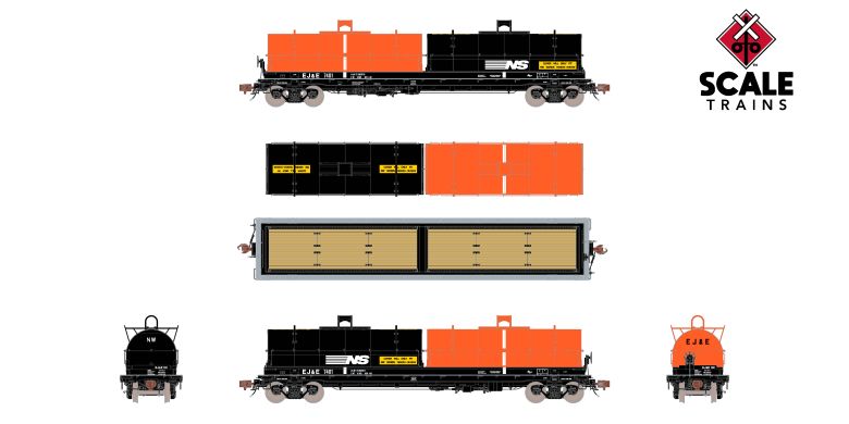 Scaletrains SXT40306 Thrall 48' 2-Hood Coil Steel Car Elgin Joliet & Eastern/EJ&E Orange & NS Black Hoods #7401 HO Scale