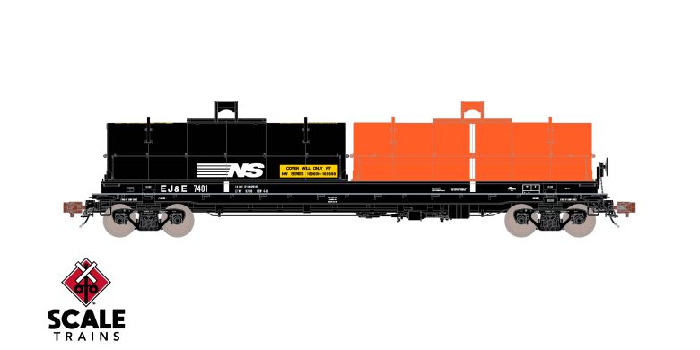 Scaletrains SXT40306 Thrall 48' 2-Hood Coil Steel Car Elgin Joliet & Eastern/EJ&E Orange & NS Black Hoods #7401 HO Scale