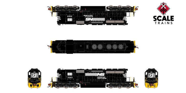 Scaletrains Rivet Counter SXT40723 EMD SD40-2, Norfolk Southern/Thoroughbred/Corrugated Grilles/Yellow Plow #3323 DCC & Sound N Scale