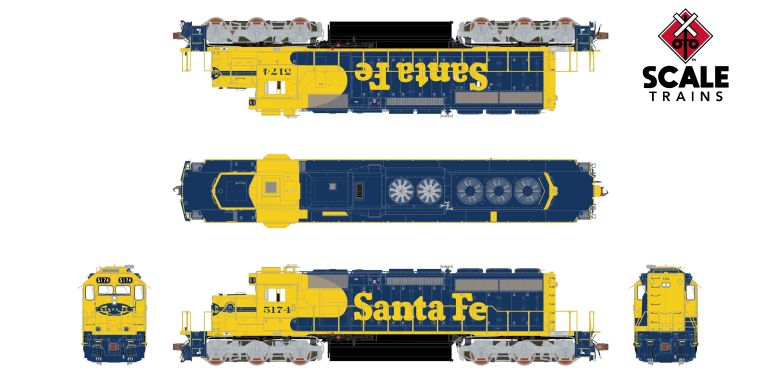 Scaletrains Rivet Counter SXT40739 EMD SD40-2, ATSF Santa Fe/Nose Headlight #5174 DCC & Sound HO Scale