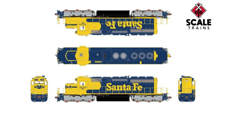 Scaletrains Rivet Counter SXT40745 EMD SD40-2, ATSF Santa Fe/Nose Headlight/Ditch Lights #5177 DCC & Sound HO Scale