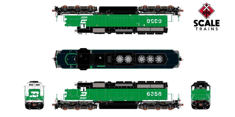Scaletrains Rivet Counter SXT40759 EMD SD40-2, BN Burlington Northern/White Face/Strobe Lights #6358 DCC & Sound HO Scale