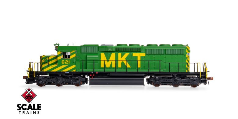 Scaletrains Rivet Counter SXT40779 EMD SD40-2, MKT Missouri-Kansas-Texas/As-Delivered/Unique Nose Striping #621 DCC & Sound HO Scale