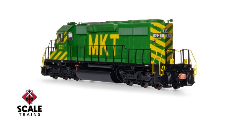 Scaletrains Rivet Counter SXT40779 EMD SD40-2, MKT Missouri-Kansas-Texas/As-Delivered/Unique Nose Striping #621 DCC & Sound HO Scale