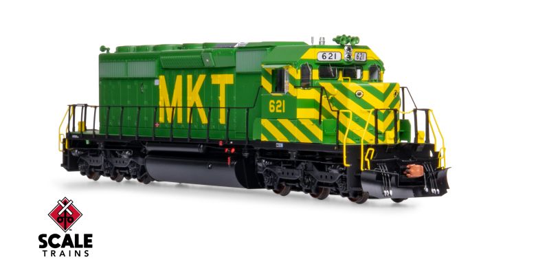 Scaletrains Rivet Counter SXT40779 EMD SD40-2, MKT Missouri-Kansas-Texas/As-Delivered/Unique Nose Striping #621 DCC & Sound HO Scale