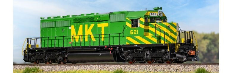 Scaletrains Rivet Counter SXT40779 EMD SD40-2, MKT Missouri-Kansas-Texas/As-Delivered/Unique Nose Striping #621 DCC & Sound HO Scale