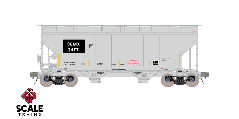 Scaletrains SXT41094 Gunderson 3250 Covered Hopper, CEMEX/ex-AOKX Black PatchedAutoLOK II Outlet Gates/CEMX #2477 HO Scale