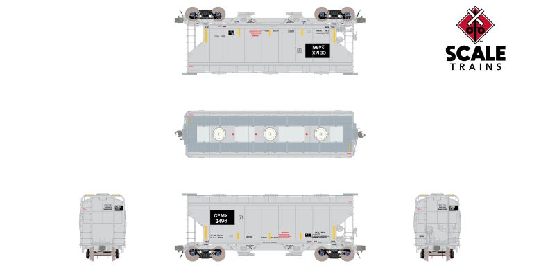 Scaletrains SXT41095 Gunderson 3250 Covered Hopper, CEMEX/ex-AOKX Black Patched/Low Profile Outlet Gates/CEMX #2496 HO Scale